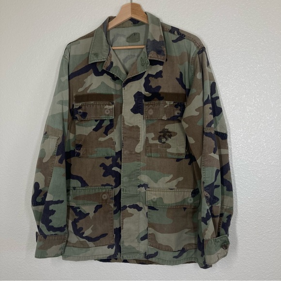 U.S. Army Woodland Camo Combat Field Jacket M Vintage Button Up - Picture 7 of 15